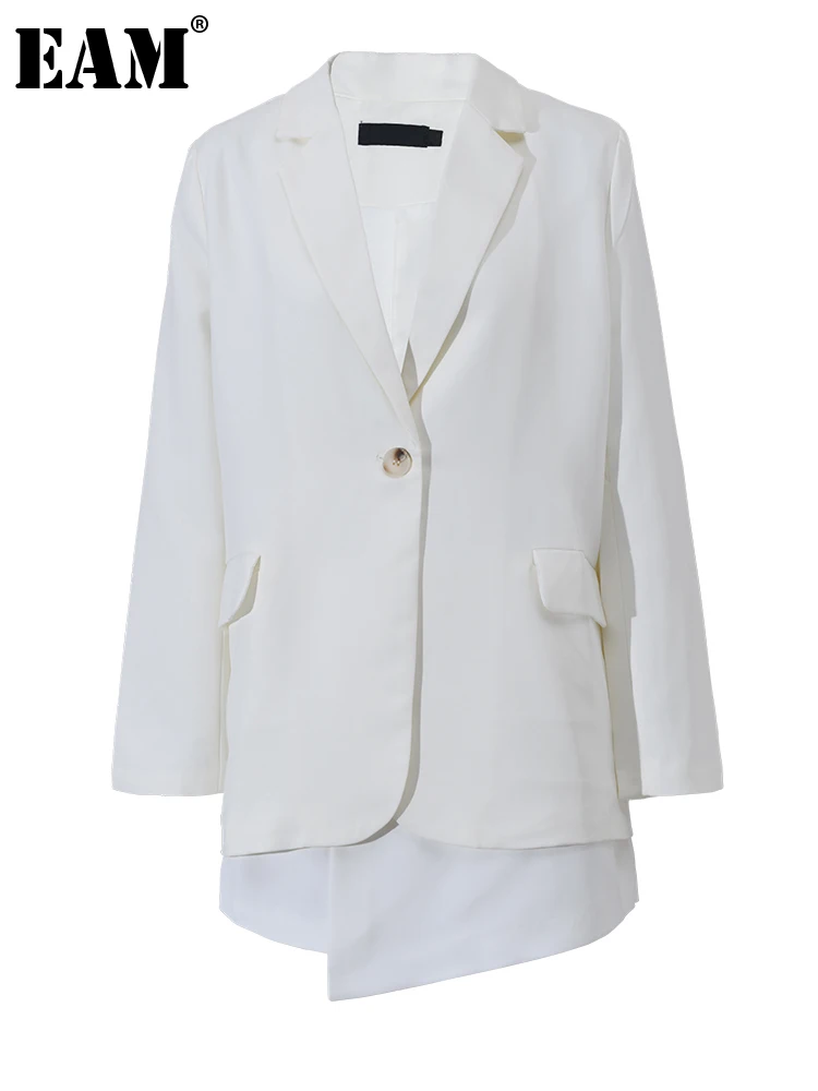 

[EAM] Wide Leg Shorts Whie Casual Two Piece Suit New Lapel Long Sleeve Loose Fit Women Fashion Tide Spring Autumn 2023 2C44600