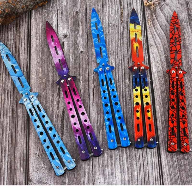 Скидка Красочное звездное небо портативный нож-бабочка складной нож-бабочка расческа для волос инструмент для красоты парикмахера тренировочные ...