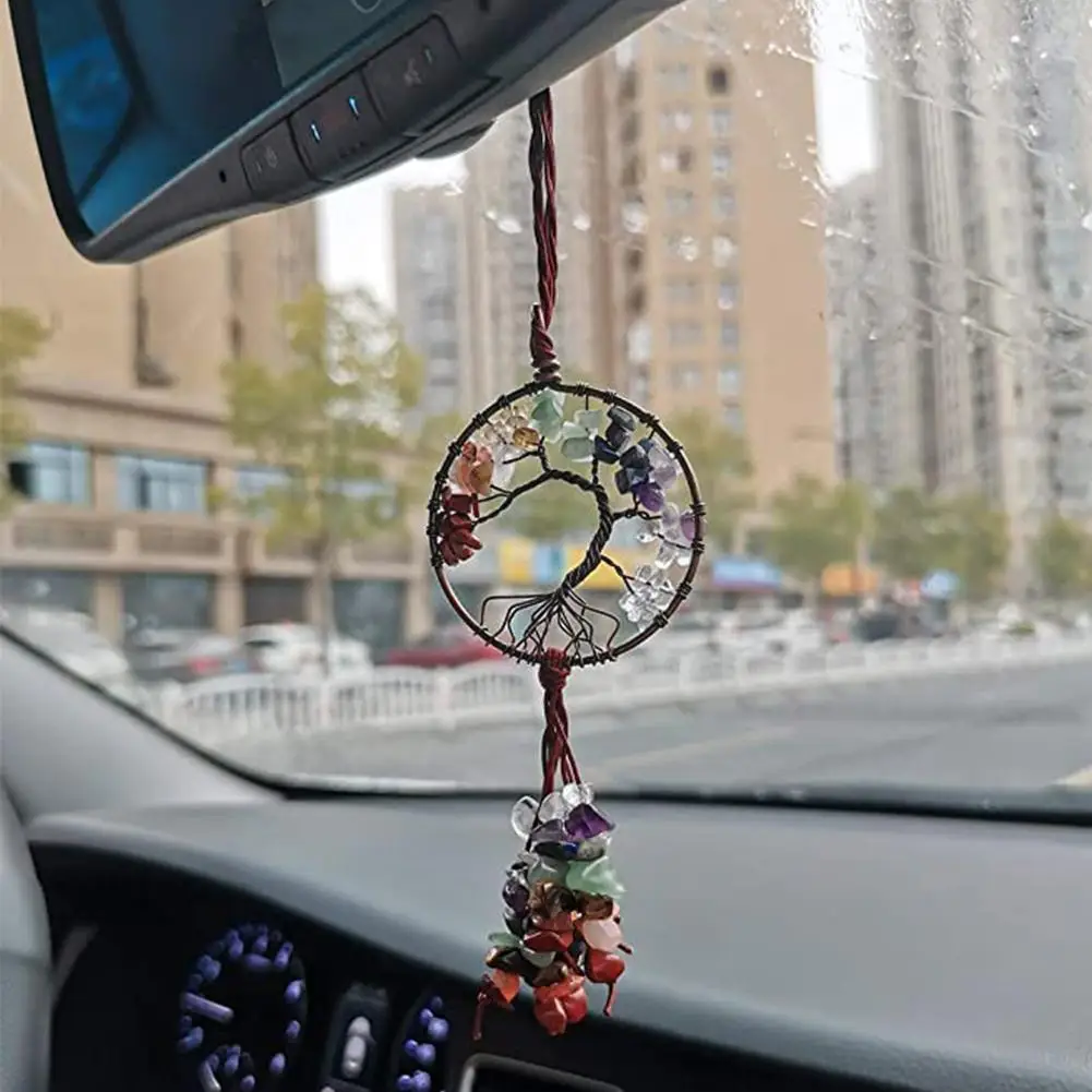 

Natural Gemstone Tree 7 Chakra Healing Crystal Car Rear View Pendant Auto Gifts Acc Hanging Decoration Mirror Pendant Suspe E8l0