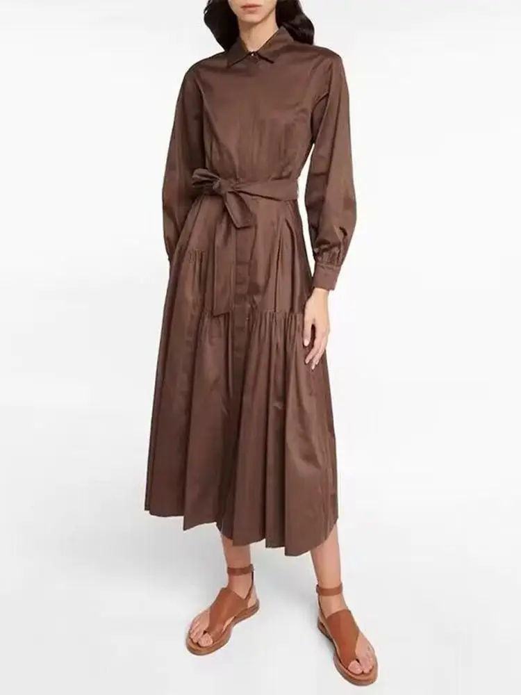 

2022 Autumn and Winter New Women Dress Pleated Stitching Tie Shirt Dress Madi Dress