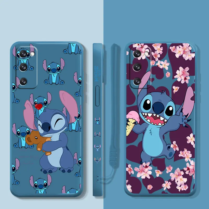 

Stitch Cartoon Case for Samsung Galaxy S22 S21 Ultra S20 FE Note 20 5G 10 Plus 9 Liquid Silica Gel Phone Cover S9 S8 S10 Lite