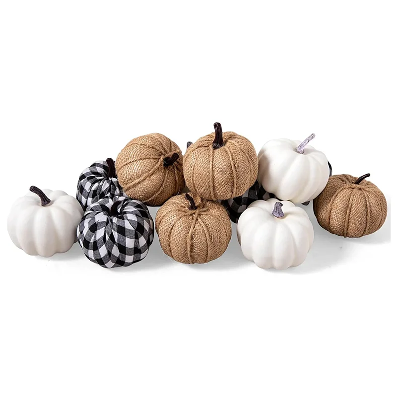 

12Pcs Assorted Fake Pumpkins Artificial Farmhouse Harvest Pumpkins for Fall Wedding Thanksgiving Halloween Decoration B