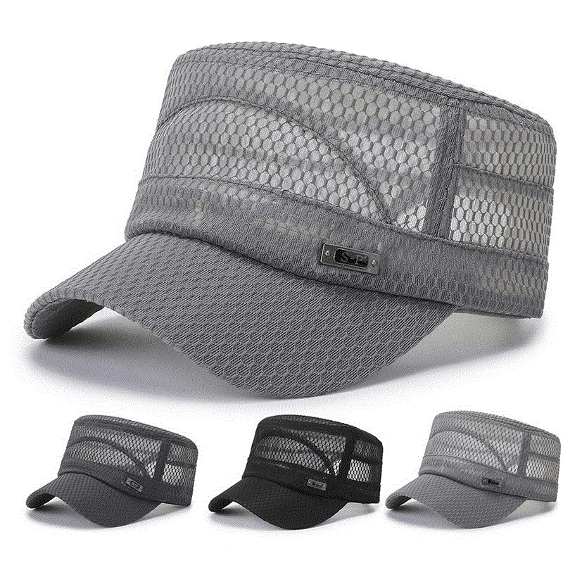 

Summer Men's Summer Hat Mesh Military Caps Flat Top Snapback Adjustable Baseball Cap Cadet Man Breathable Trucker Caps