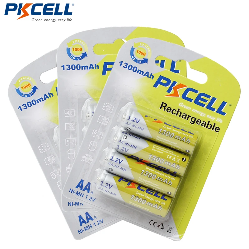 

12Pcs/3Pack PKCELL AA Rechargeable Battery Batteries 1300mah NiMh 2A Bateria Baterias for flashlight