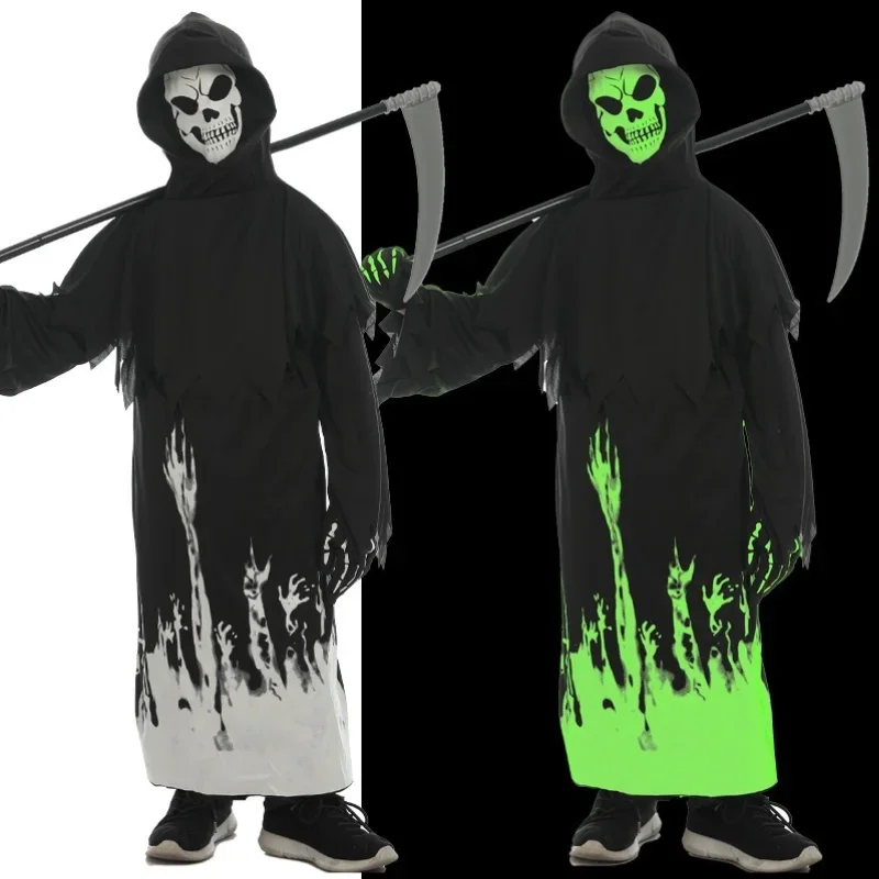 Костюм для косплея на Хэллоуин Мрачный Жнец страшный костюм скелета детский