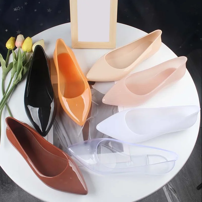 

New Fashion Pointed Rain Shoes Non slip Plastic Flat Bottom Transparent Shoes