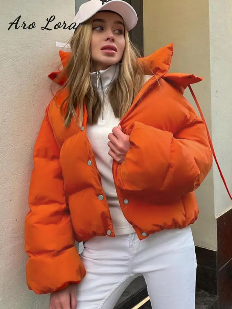 Winter Hooded Long Sleeve Parkas Coat 2022 Warm Puffer Jacket for Women Solid Casual Short Down Coat Female Streetwear Chic Top