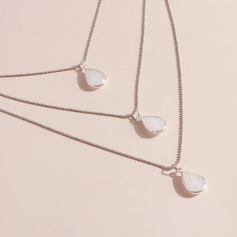 

Multilayer White Opal Pendant Necklace for Women Jewelry Necklace Gold Silver Chain Luxury Design Korean Fashion Elegant Wedding