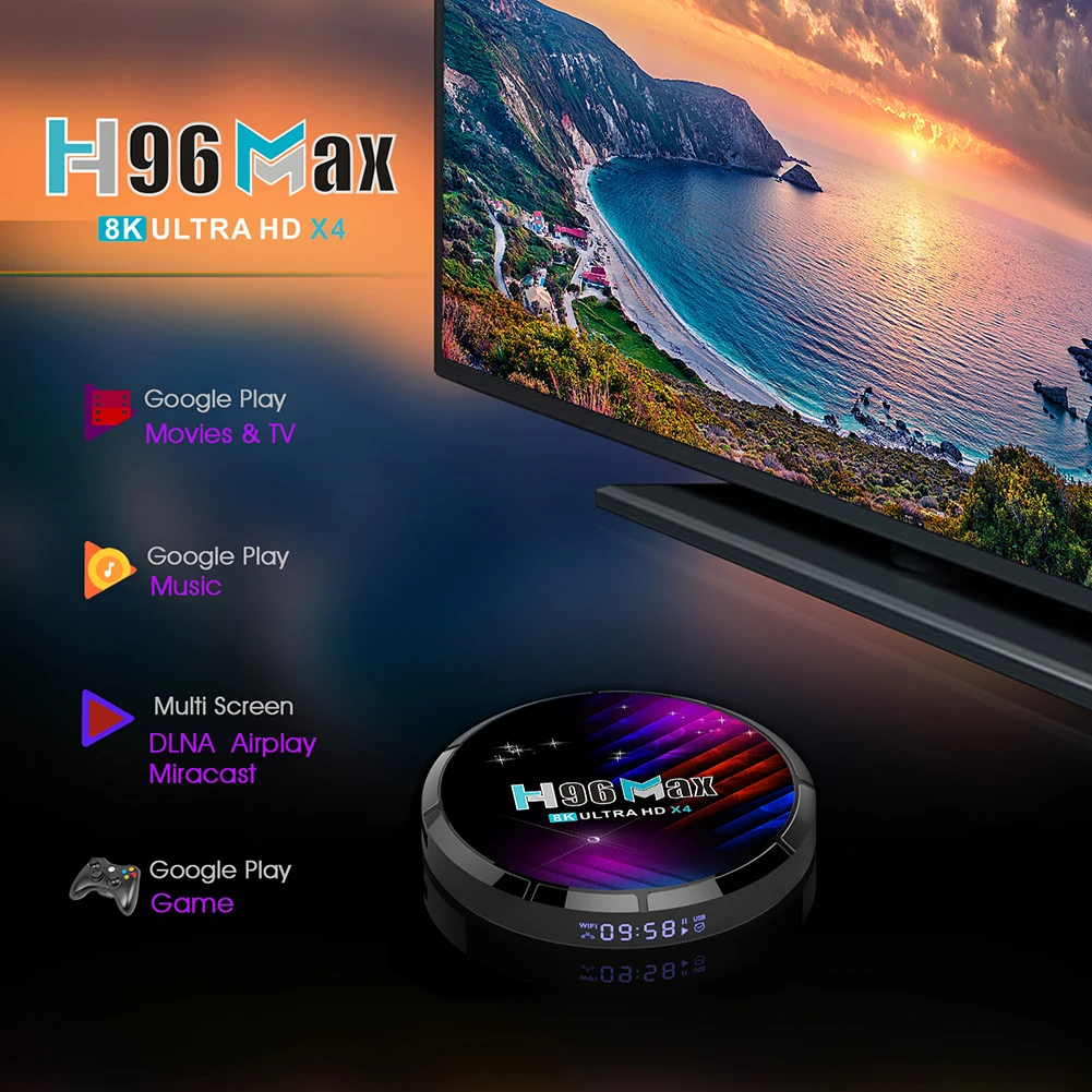 

Приставка Смарт-ТВ H96 Max X4, Android 11, 4K HD, Google Play, Wi-Fi, Bluetooth