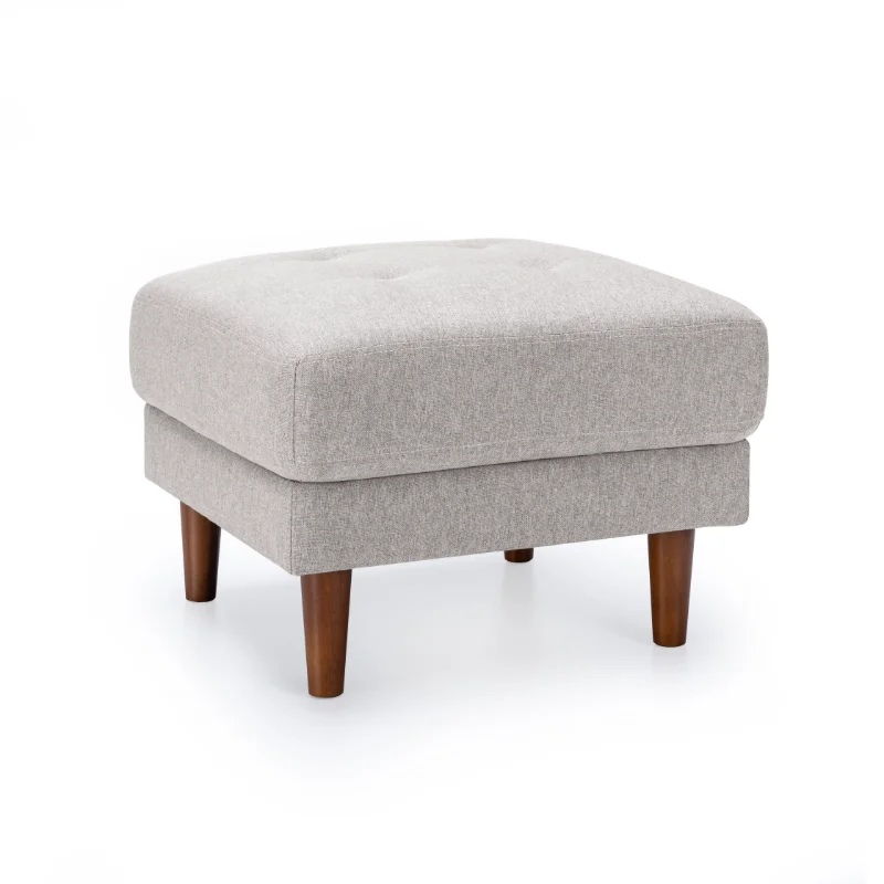

,Mellow Adair Mid-Century Modern Ottoman, Tufted Linen Fabric, Light Grey