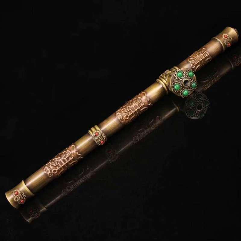 

Chinese Qing Dynasty Old bronze handmade Gem setting pipe Big smoke gun