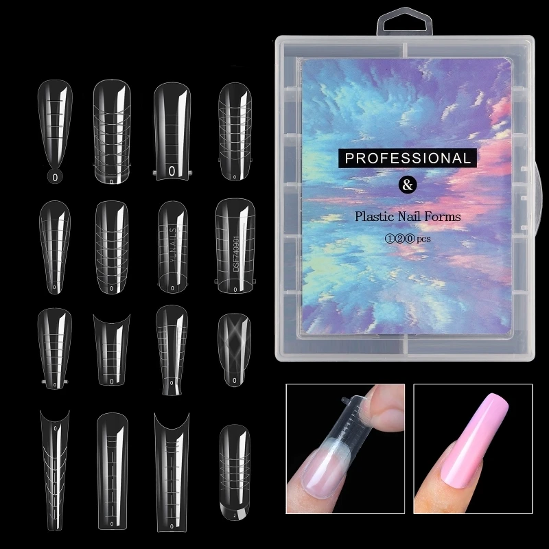 

120pcs/box 12 Sizes Half Full Coffin Long Dual Forms Finger Gel Quick Building Extension Mold Fake Nail Acrylic Art Form
