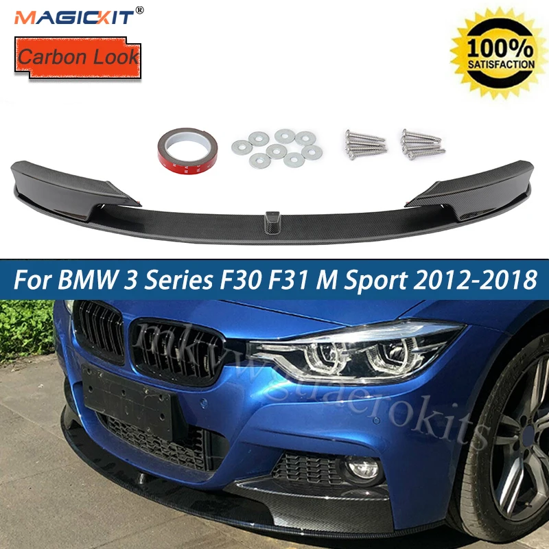 

MagicKit Front Spoiler Lip FOR 3 Series BMW F30 F31 M Sport M-Tech Only Carbon Fiber LooK Style 2012-2018 Car Body Kit