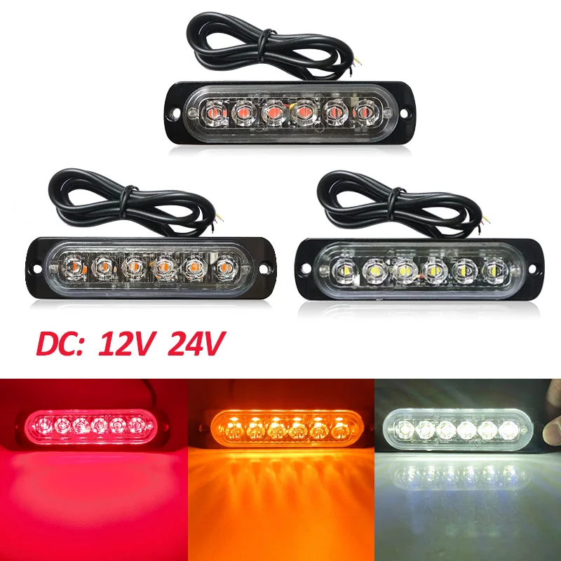 

1PC 6LED Car Strobe Warning Light Grill Flashing Breakdown Emergency Light Car Truck Trailer Beacon Lamp LED Side Light For Car