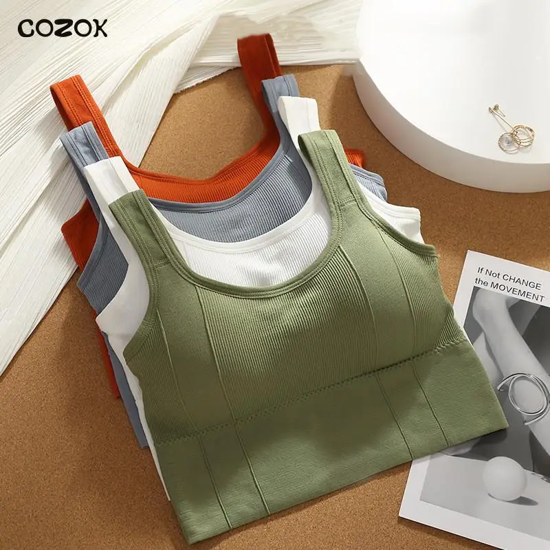 

COZOK Sports Tube Top Beauty Back Tank Top with Built In Bra Streetwear Top Underwear Women Removable Pads Bandeau Top Bralette