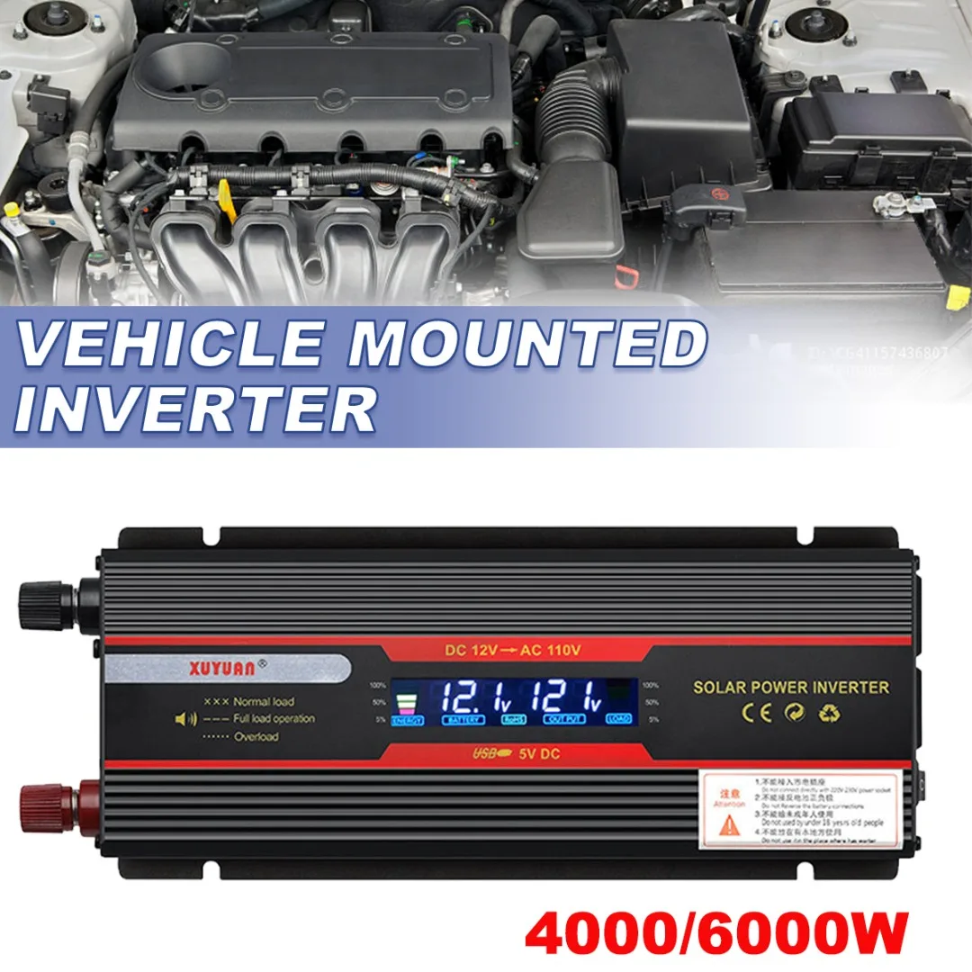 

Автомобильный инвертор мощности, 1 комплект, 4000 Вт, 6000 Вт, 2 USB-порта, преобразователь солнечной энергии, светодиодный адаптер от 2 В до 110 В для кемпинга на открытом воздухе