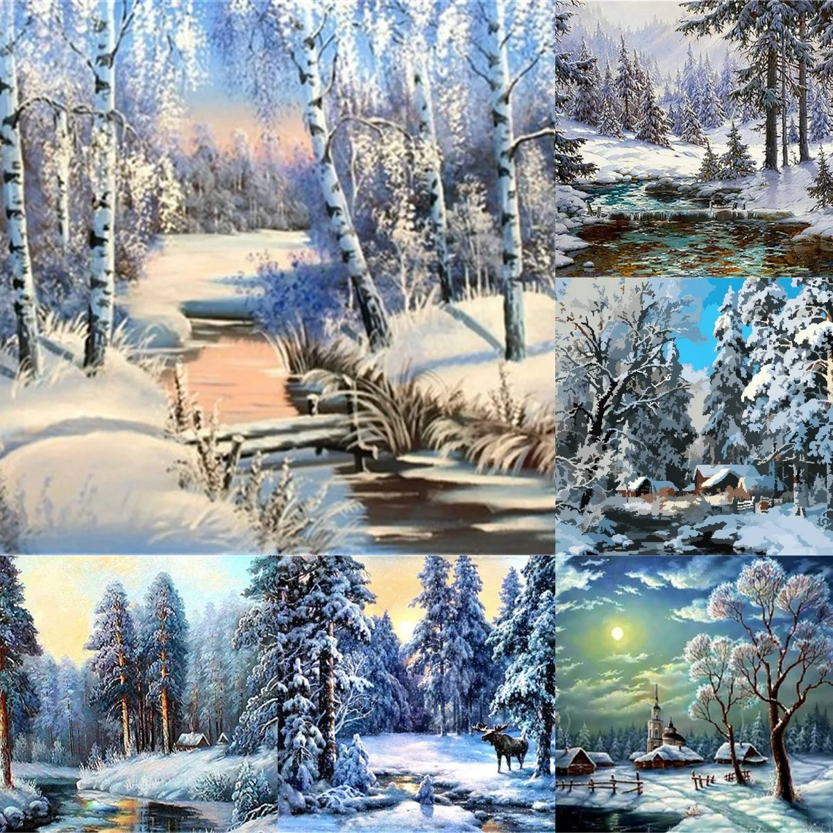 Snowy Woods Painting By Numbers For Adults Kids Kits Hand Painted Drawing Canvas DIY Oil Coloring Paint Picture By Numbers