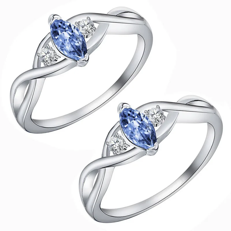 

Milangirl Elegant Women's Ring Silver Plated Color Light Blue Crystal Zircon Rhinestone Metal Ring for Wedding Party Jewelry