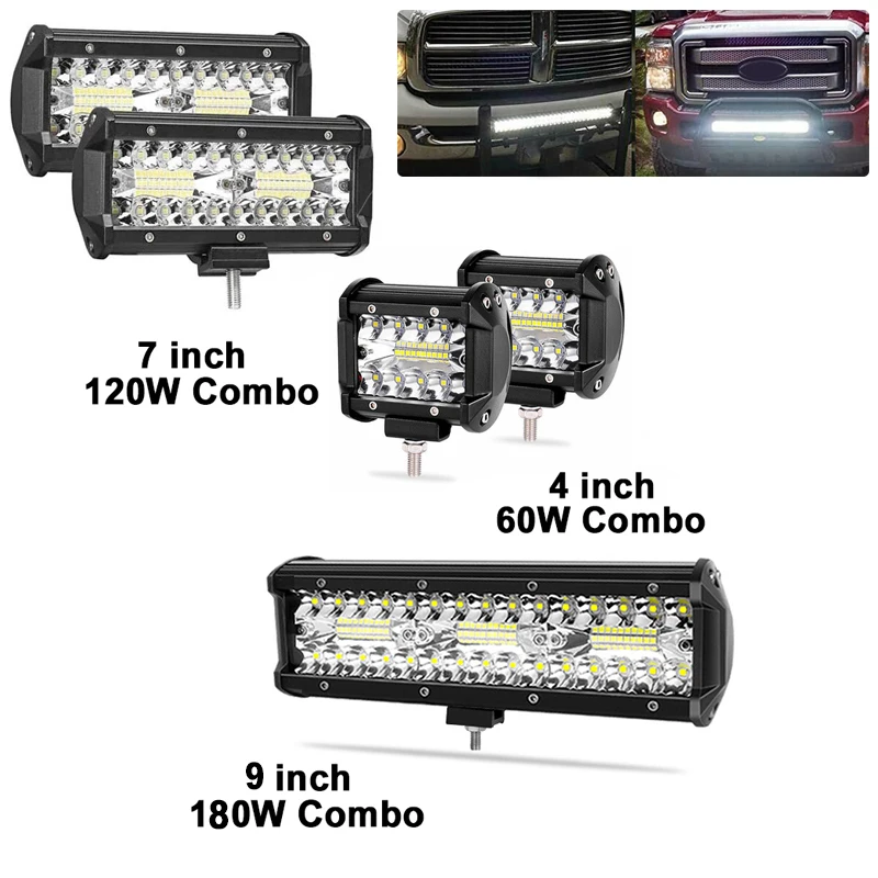 

4Inch 7Inch 9Inch LED Work Light 60W 120W 180W 12V Spot Flood Combo Off Road For Car Jeep Truck Suv Off Road 4x4 Atv Light Bar
