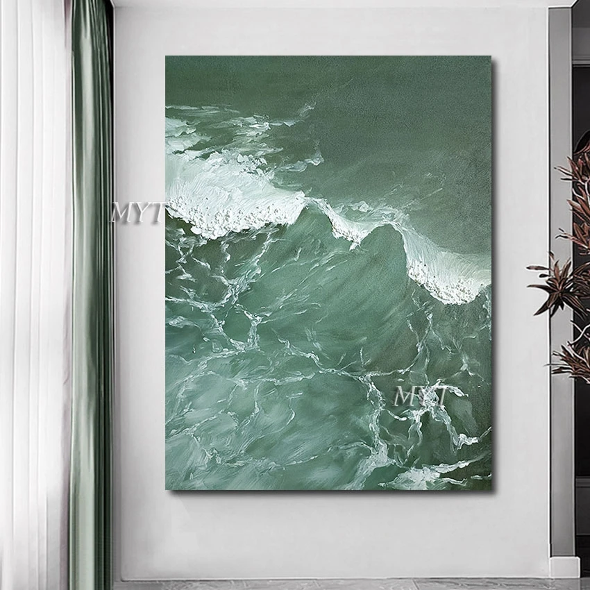 

Офисное художественное 3d-изображение без рамки, современная акриловая картина ручной работы, морская волна, текстурированная масляная жив...