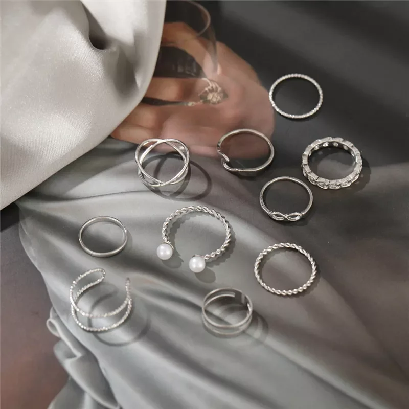 

10pcs Punk Gold Wide Chain Rings Set For Women Girls Fashion Irregular Finger Thin Rings Gift 2022 Female Knuckle Jewelry Party