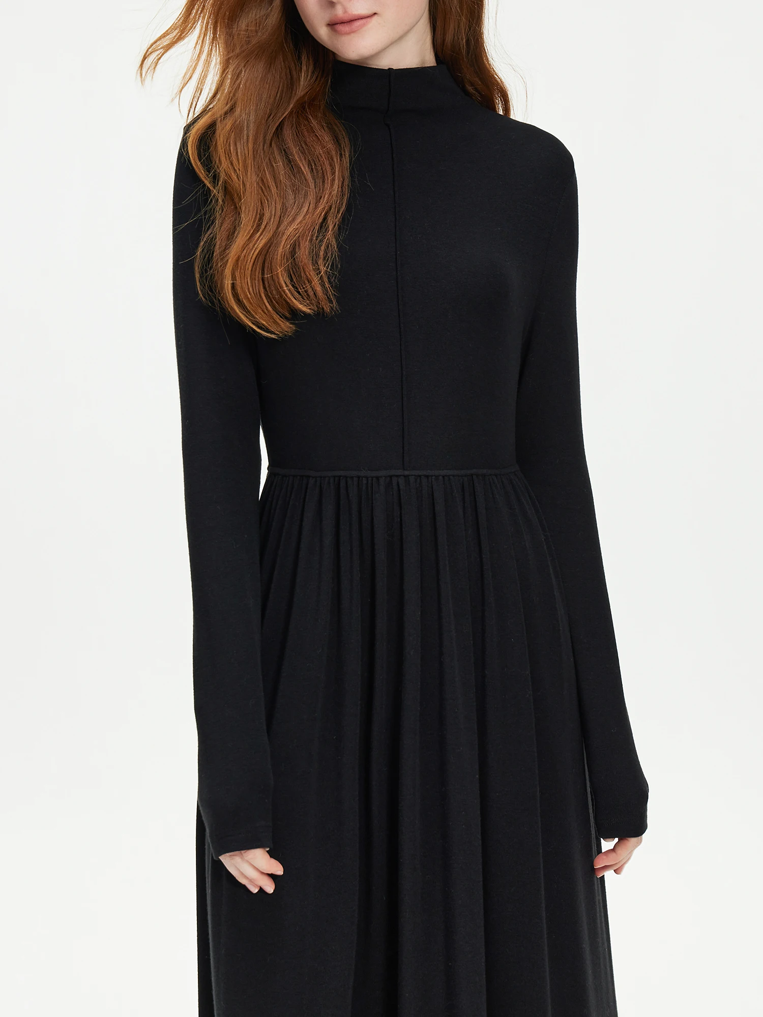 Женское черное вязаное платье FSLE с ложным воротником Зимние Теплые