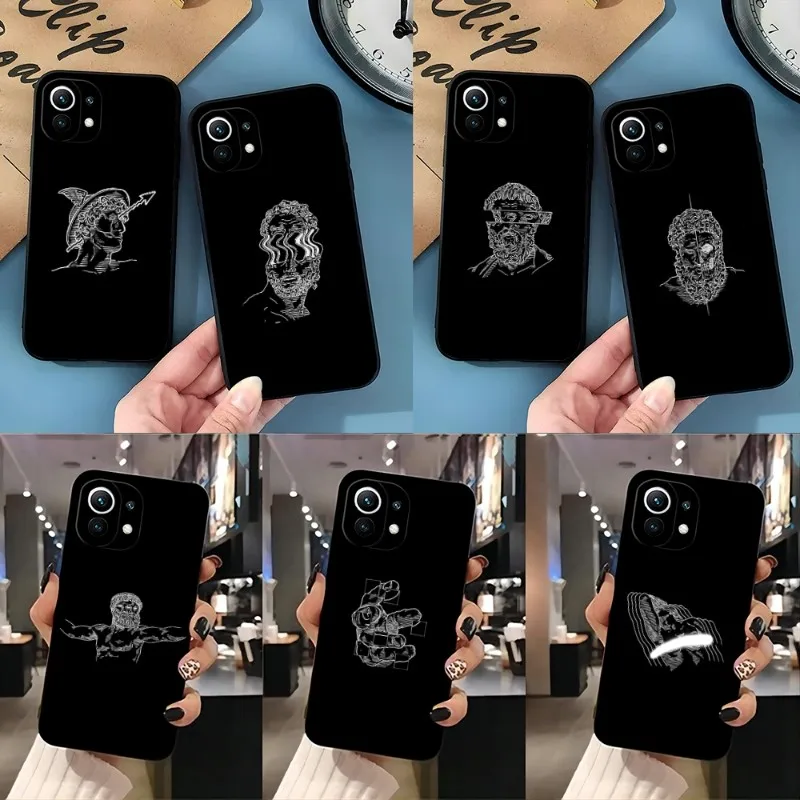 

Black And White Line Art Phone Case For Redmi K40 K30 K20 Pro Plus K50 Gaming Extreme GO 8 8A 9 9A 9C 9T 10 10X Black Silicone