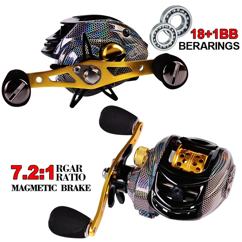 PROBEROS Baitcasting Reel 10KG Max Drag 18+1 Ball Bearings 7.2:1 High Speed Casting Carbon Fiber Right And Left Fishing Wheel