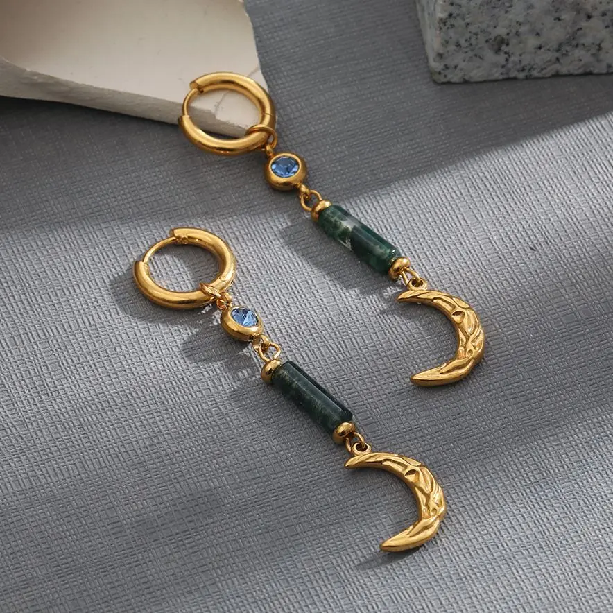 

18K Real Gold Plated Cubic Zirconia Pendant Earrings For Women Simple Natural Stone Stainless Steel Earrings Jewelry Outlet