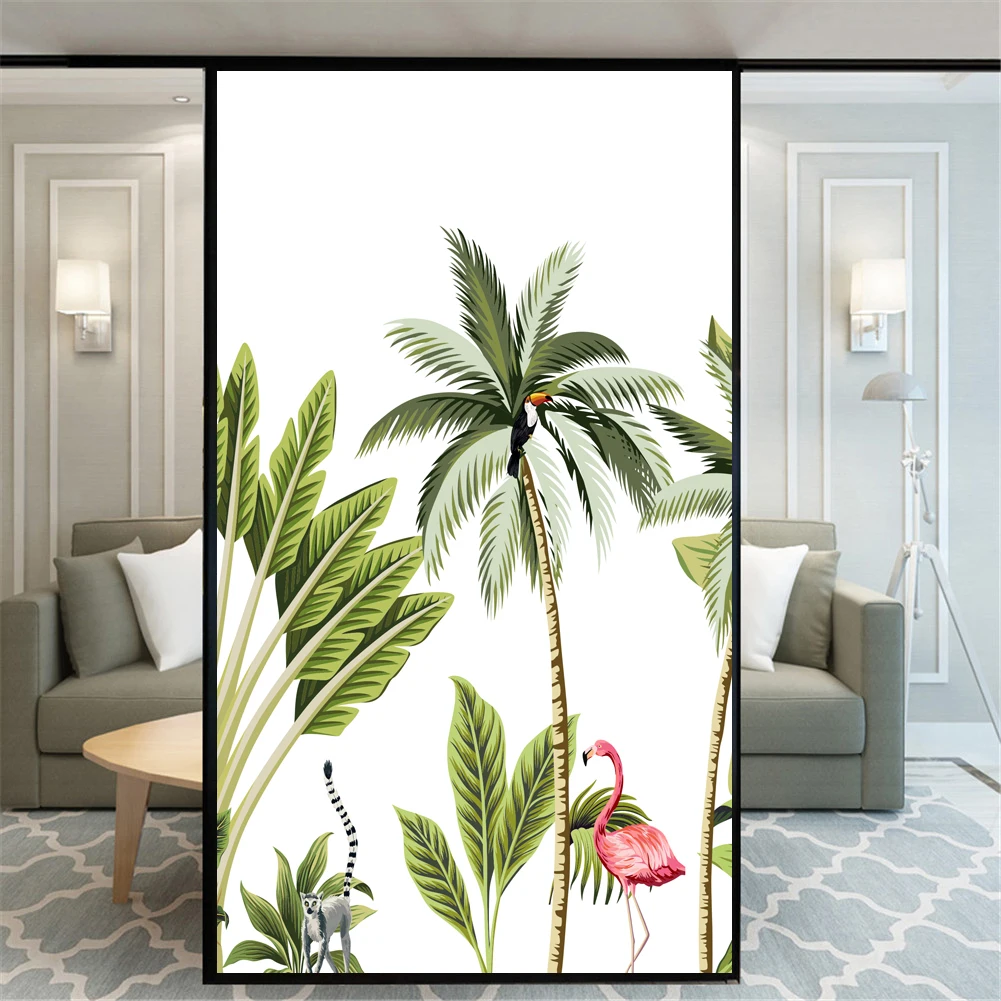 

Защитная пленка для окон без клея с рисунком кокосовой пальмы, декоративное стекло, статическое клеящееся покрытие для домашнего декора