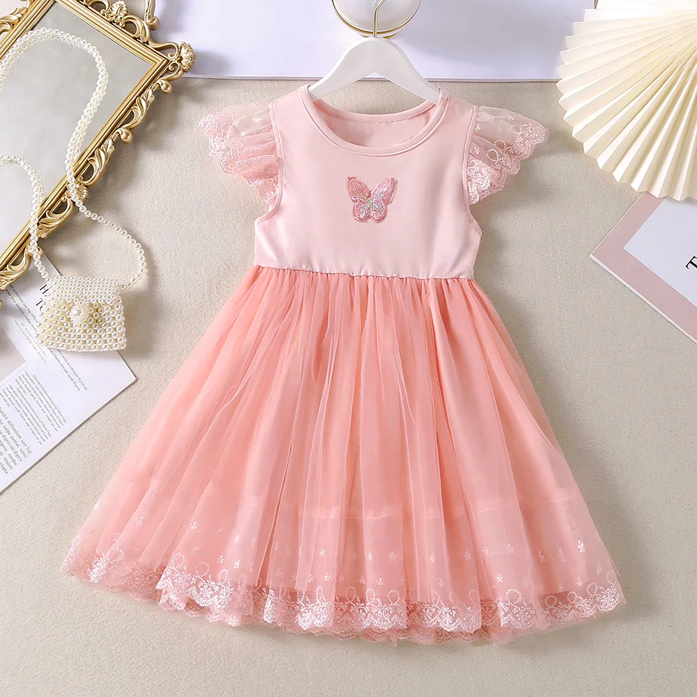 

Baby Girls Dress Fashion Summer Flying Sleeve Cute Butterfly Stitching Mesh Dress Princess Skirt Party Casual Clothes Vestido