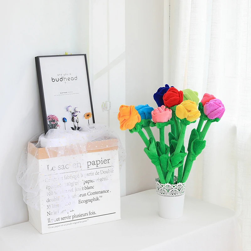 

Bendable Simulation Rose Flower Plush Toys For Children Home Curtain Flower Buckle Accessories Tanabata Wedding Gifts