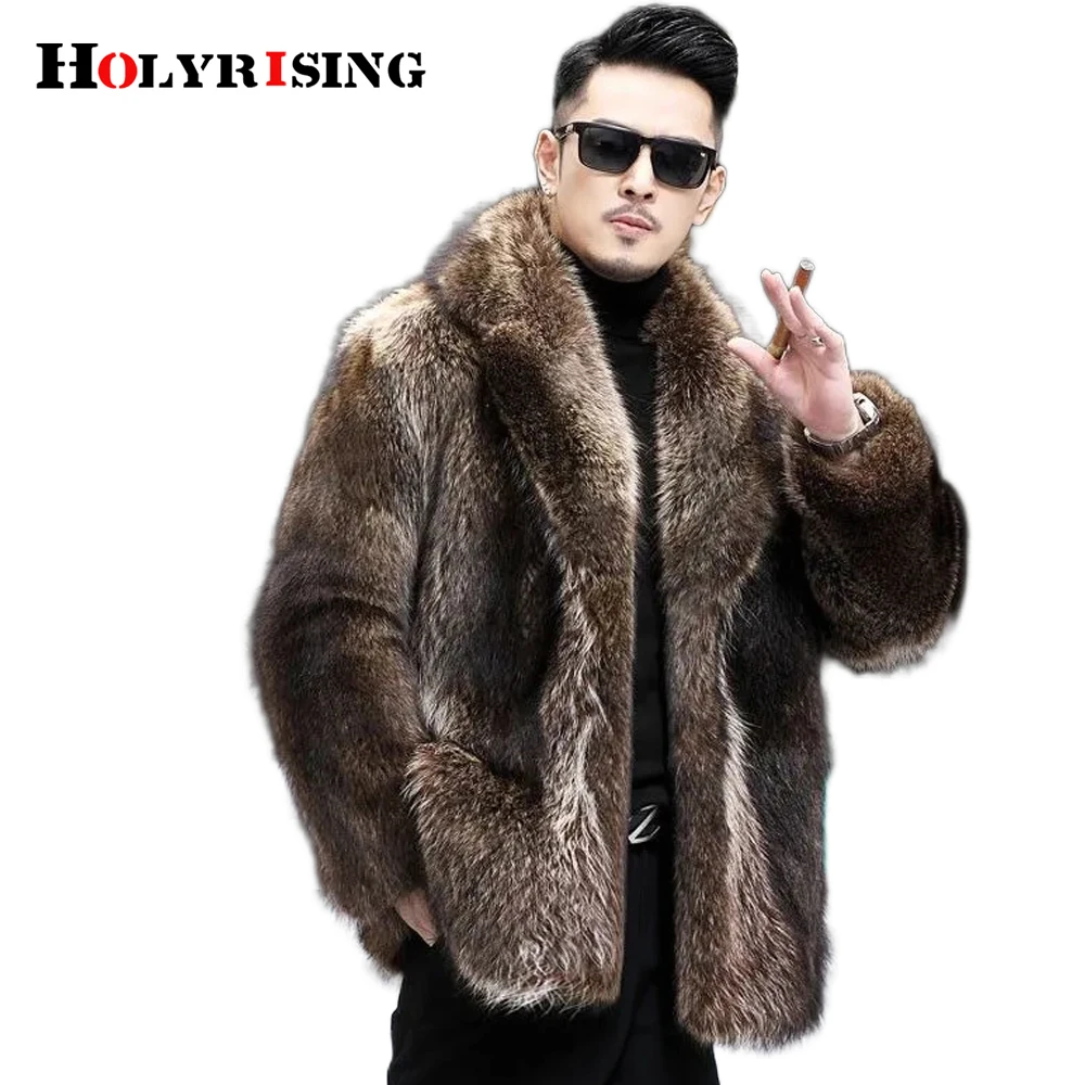 

L-5XL Men's fake fur winter coat Luxury Faux Mink Fur Coat Turn-down Collar Long Faux Fur Outwear Thick Warm Men NZ210