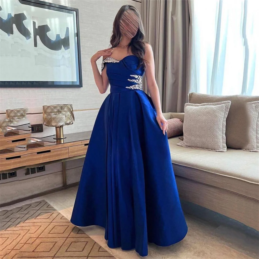 

MINGLAN Elegant Sequined Sleeveless Pleat Sweetheart A Line Long Evening Dress Floor Length Sweep Train Fashion Prom Gown New