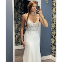elegant boho wedding dress mermaid scoop neck spaghetti straps appliques tea length bridal gown for sexy women vestidos de noiva