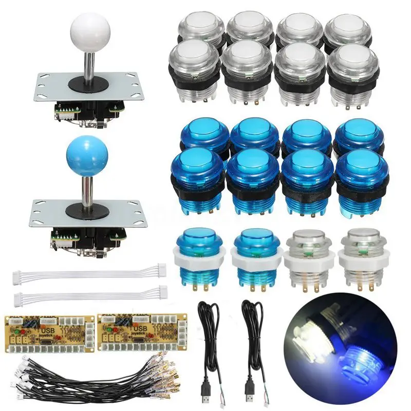 

LED Arcade Kit 2X Zero Delay USB Encoder + 2X Joystick + 20X Lighted Push Button