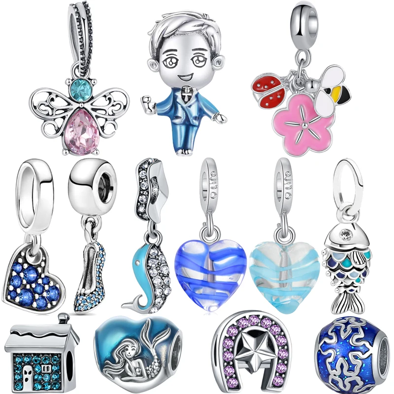

Newest Blue Car House High heels Classic Bead Love Pendant Fit Original Pandora Charms Silver Color Bracelets DIY Women Jewelry