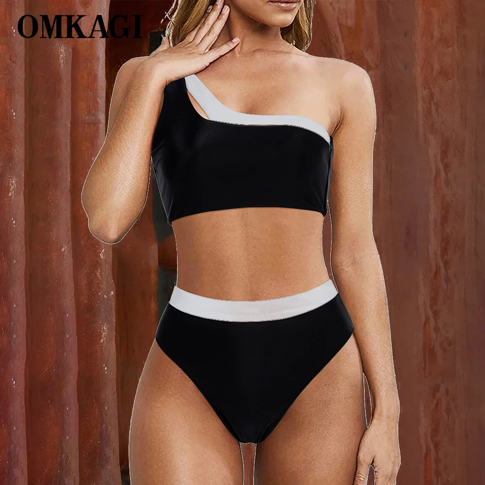 

OMKAGI комплект бикини на одно плечо с вырезом купальник женский пуш-ап с высокой талией купальный костюм перекрещивающиеся бикини из двух частей 2023