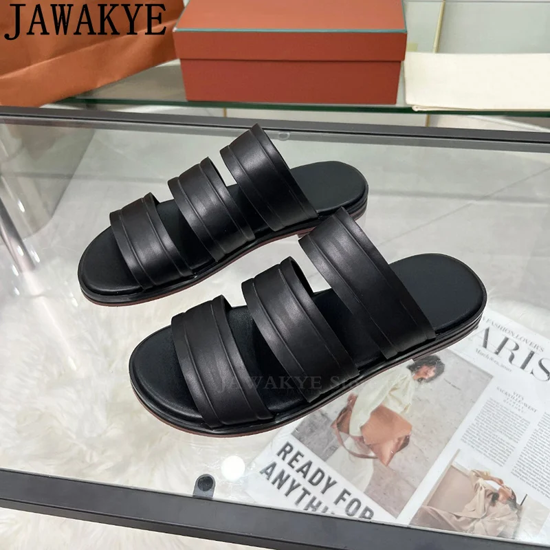 Сандалии мужские из натуральной кожи туфли с круглым открытым носком