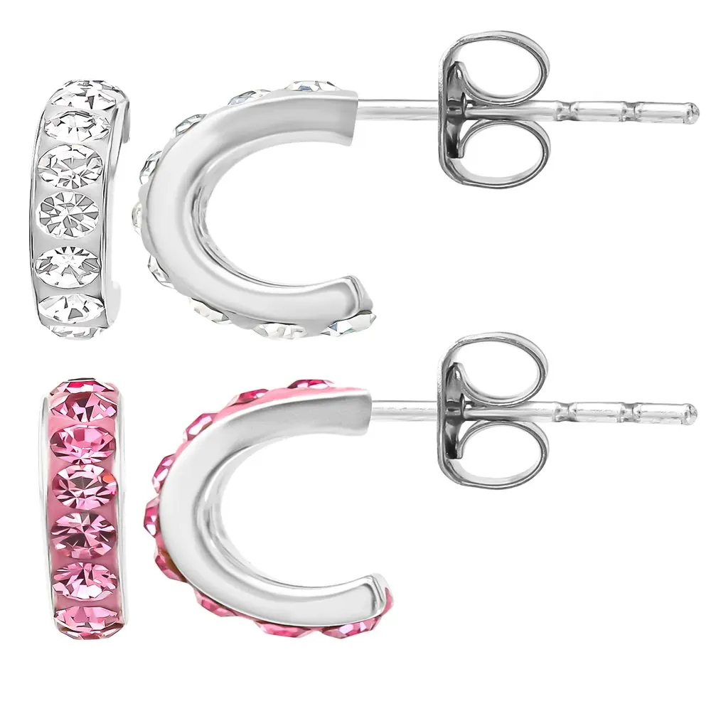 

Girl’s Sterling Silver Crystal J Hoop Earring Set, 2 Pairs