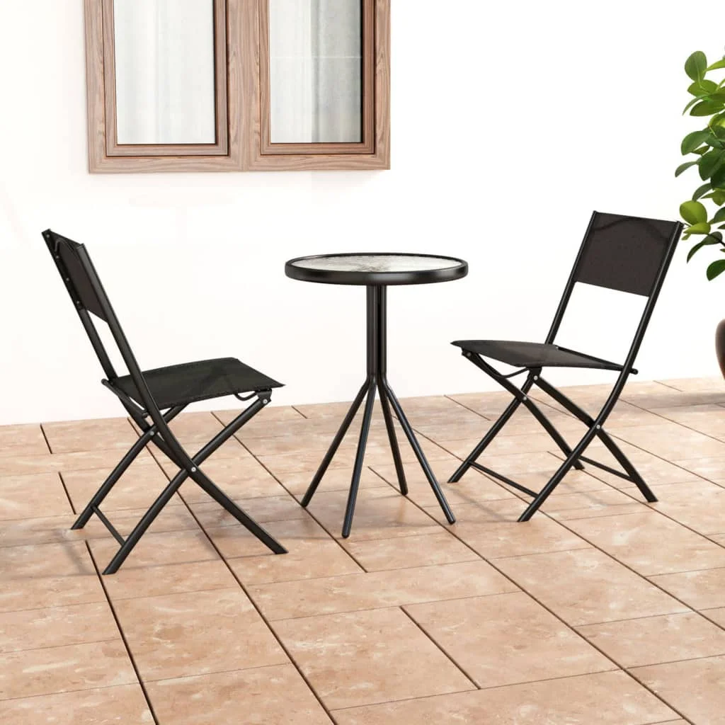 

3 Piece Bistro Set,Patio Table and Chair Set, Steel Black