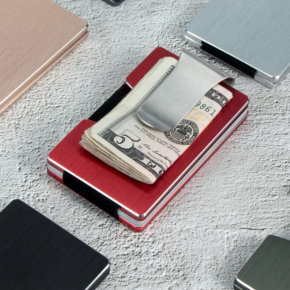 CASEKEY Brushed Aluminum Credit Card Holder Men Wallet Card Case Rfid Blocking Slim Metal Cardholder Laser Logo Money Clip