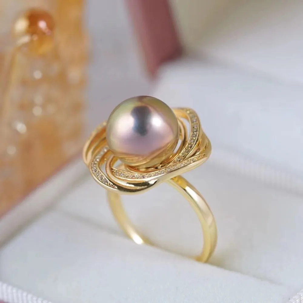 

DIY Pearl Small Accessories S925 Sterling Silver Jewelry Gold Ring Empty Fit 10-12mm Beads