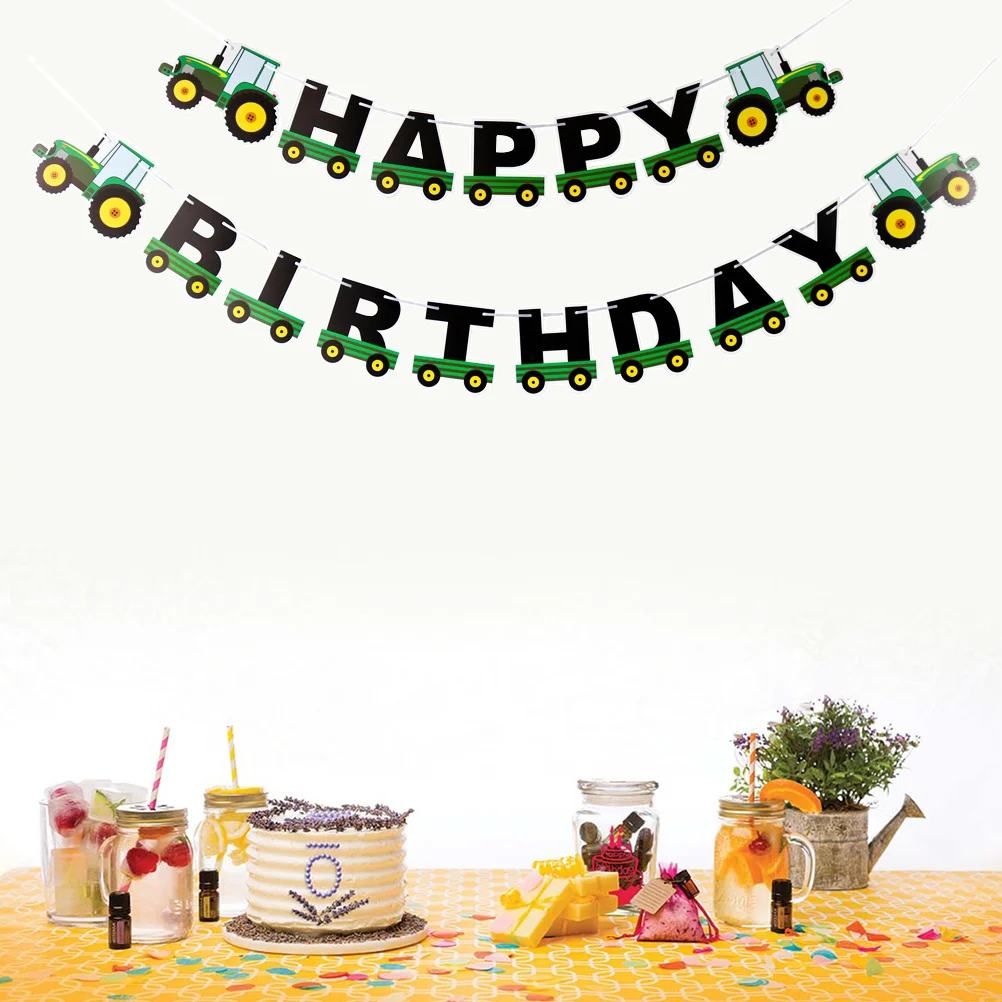 

Tractor Birthday Banner Tractor Garland Bunting for Tractor Birthday Party Supplies Decorations (Green)
