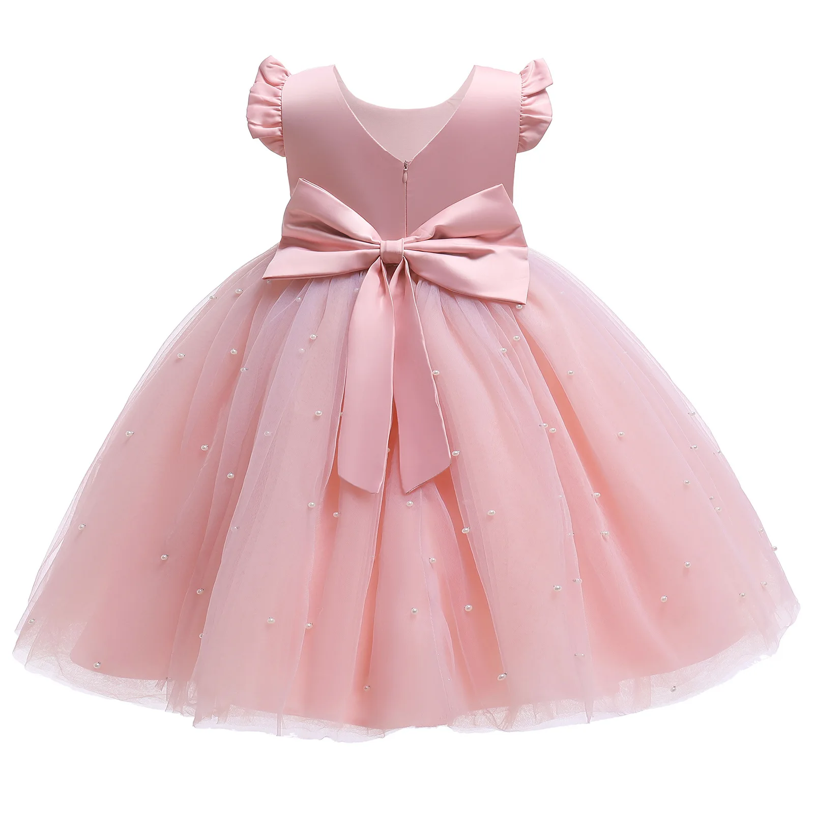 

Summer Pink Cute Pearl Bow Princess Tulle Dress Fashion Sleeveless Toddler Kids Party Costume Korean Soft Little Girls Dresses