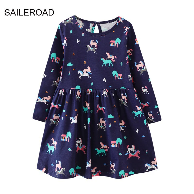 

SAILEROAD 2-7 Years Unicorns Designs Dresses Children Long Sleeve Dress Outfit Baby Girls Princess Dress Cotton Kids Clothes