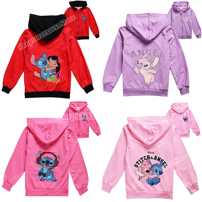 Lilo Stitch Print Coats for Kids Boys Girls Clothes Autumn Winter Outerwear Long Sleeve Jackets Disney Zipper Sweatshirts Gift