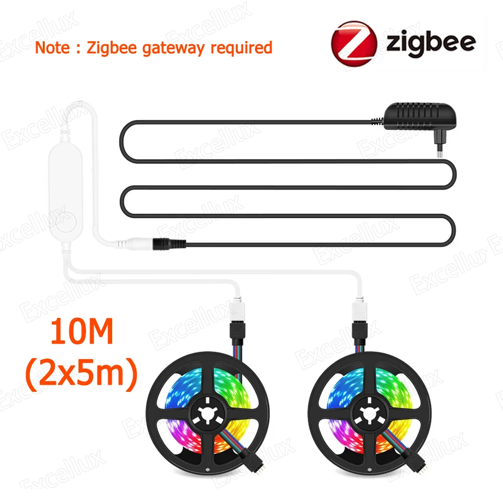 

Zigbee/WiFi Smart Led Strip Light 5M 10M 20M Tuya APP Control RGB Изменение цвета Светодиодные фонари Alexa Гибкая лампа Лента Декор комнаты