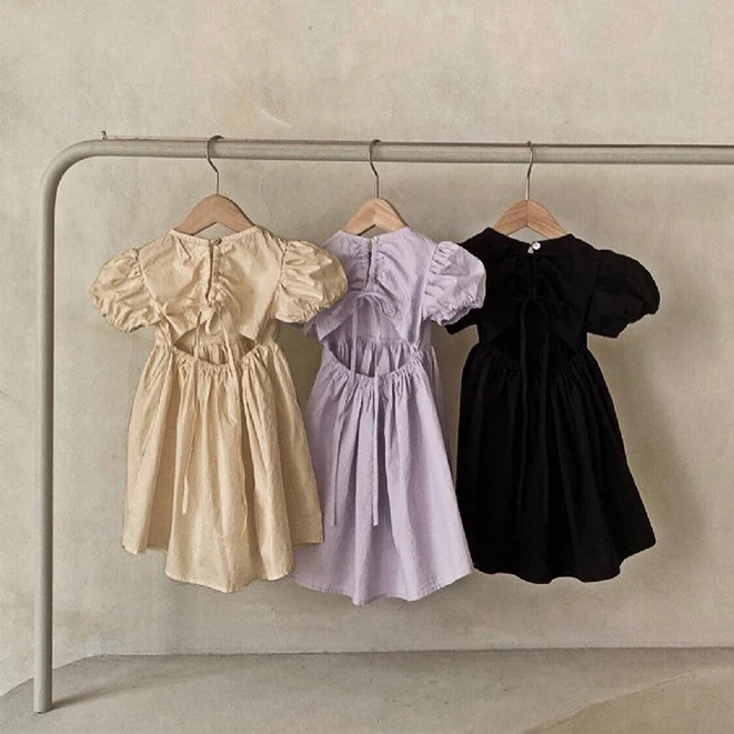 

Girls Summer Dresses 2022 Toddler Newborn Girl Cotton Short Sleeve Beige Dress Korean Children One Piece Clothing Frock Robe