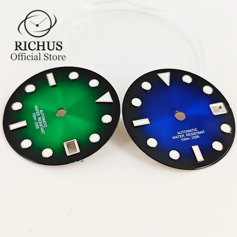 Зеленые светящиеся стерильные часы richs29 мм циферблат черный синий зеленый желтый